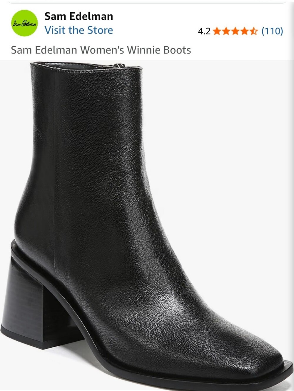 Sam Edelman Black Leather Block Winnie Heel Ankle Boots